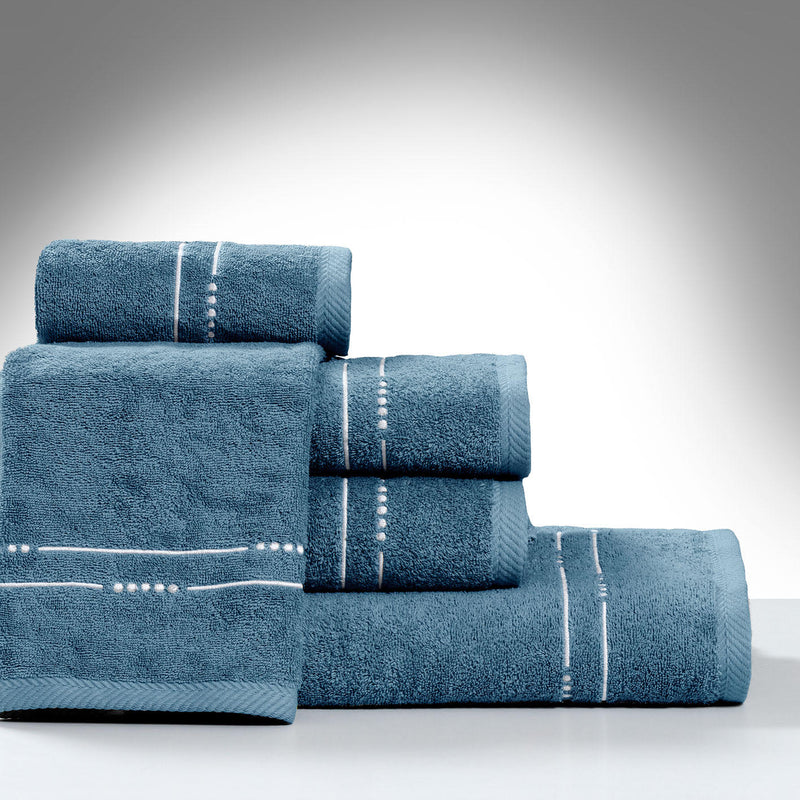 Set 5 Pezzi Spugna Celeste Ricamata PUNTO LINEA Bianco